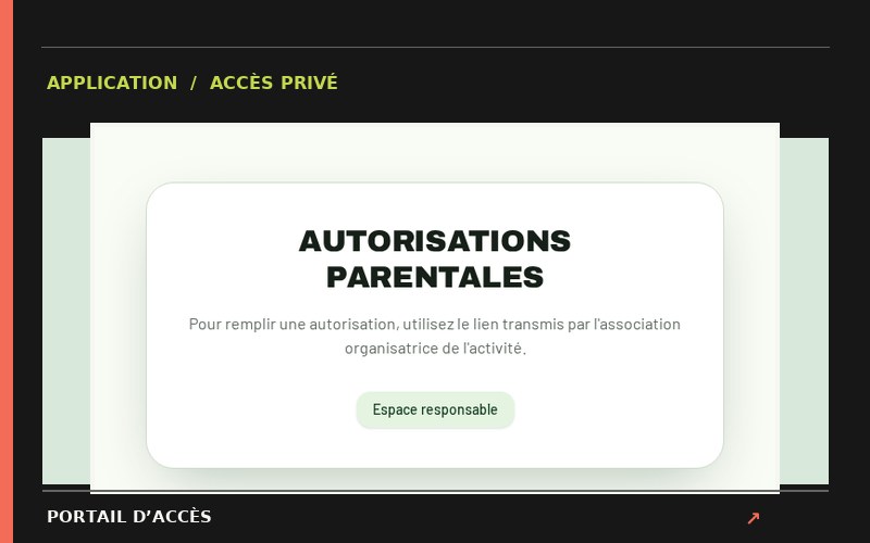 Aperçu du site Autorisations parentales